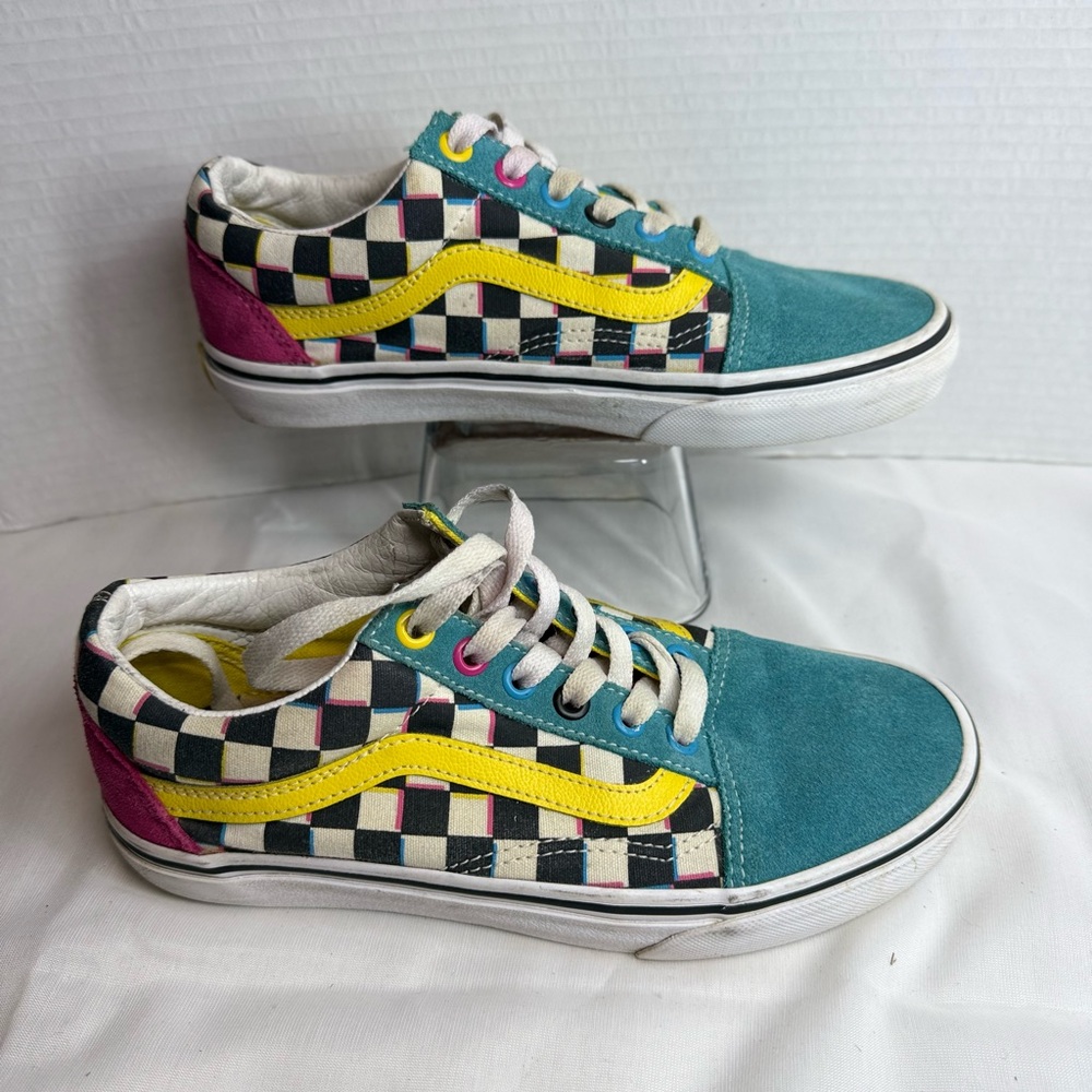 Vans Old Skool Look Saved By The Bell Checkered Suede Blue Pink Men 5.5  Women 7